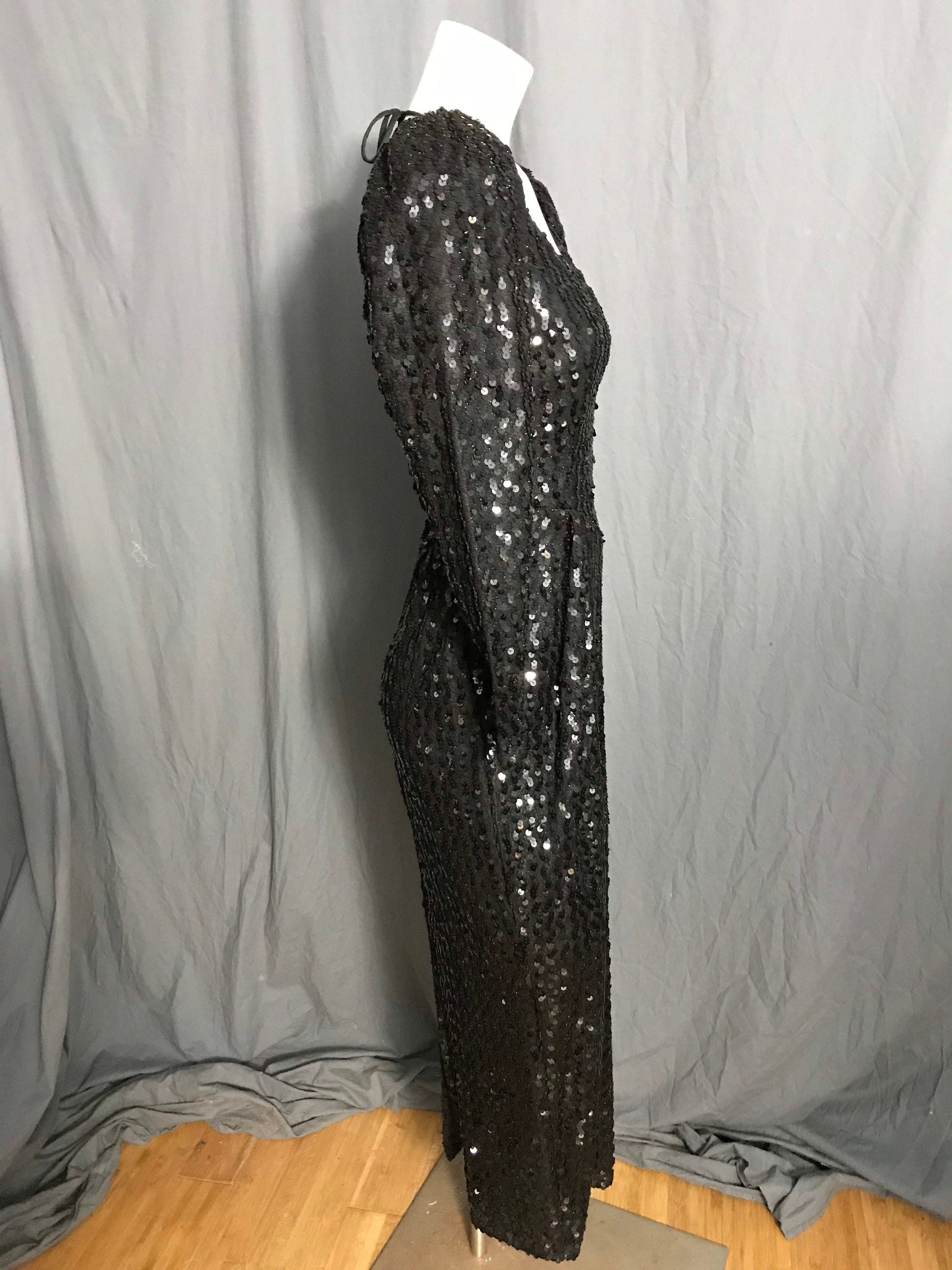 Vintage 1980’s black sequin David Howard for Climax fitted dress 5/6 S