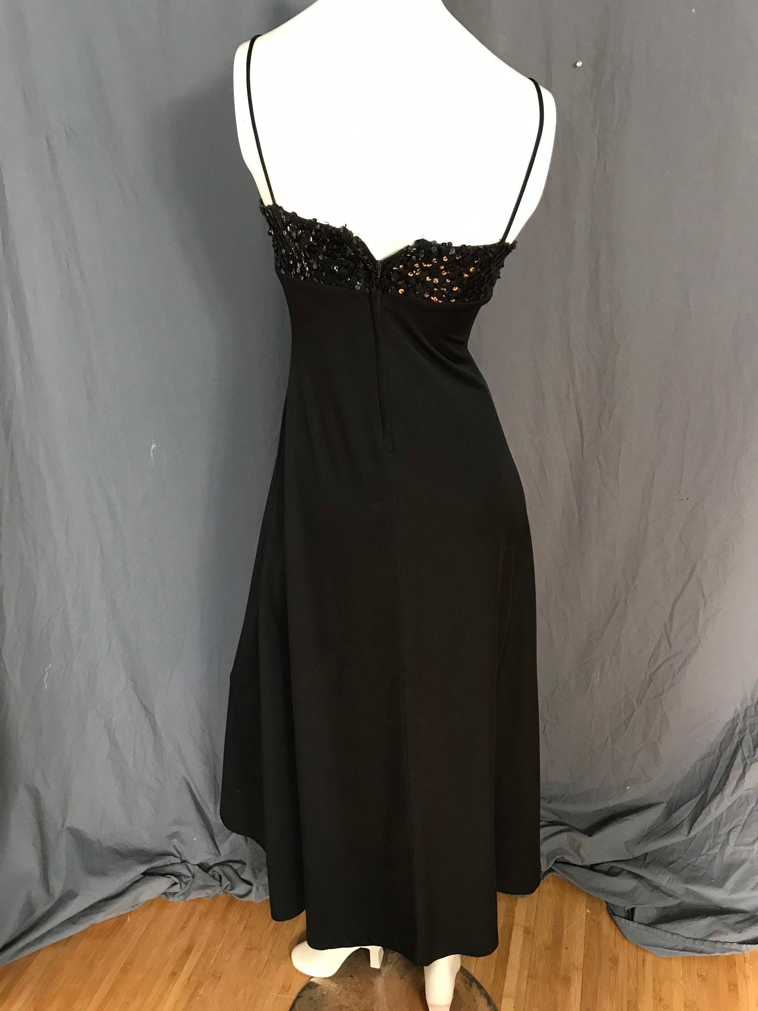 Vintage 1970’s black sequin maxi dress S XS