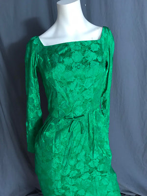 Vintage 1950’s Ann Barry green brocade dress S
