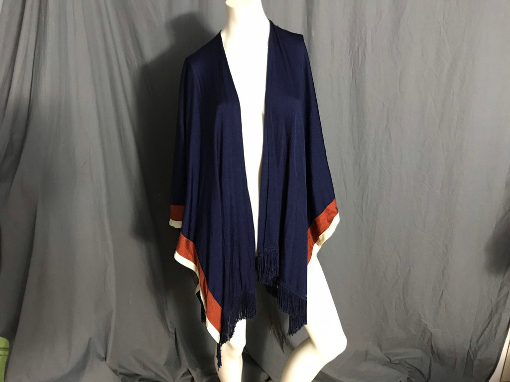 Vintage 1970’s Jantzen blue striped fringe cape shawl