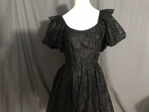Vintage black lace full circle square dance dress S M