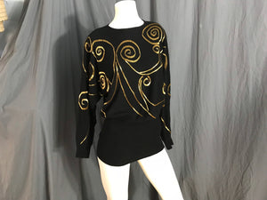 Vintage 1980's The Prisma Collection black & gold bead sweater S