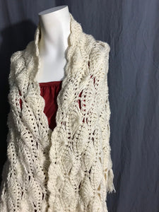 Vintage off white boho crochet shawl