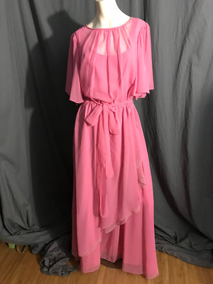 Vintage volup pink 70's chiffon formal dress L