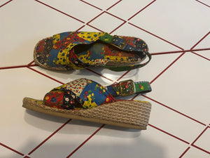 Vintage 70's patchwork platform wedge shoes 6 6.5