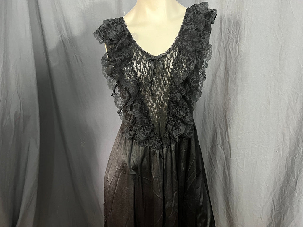 Vintage 80's volup black nightgown Cinema Exoile lingerie L