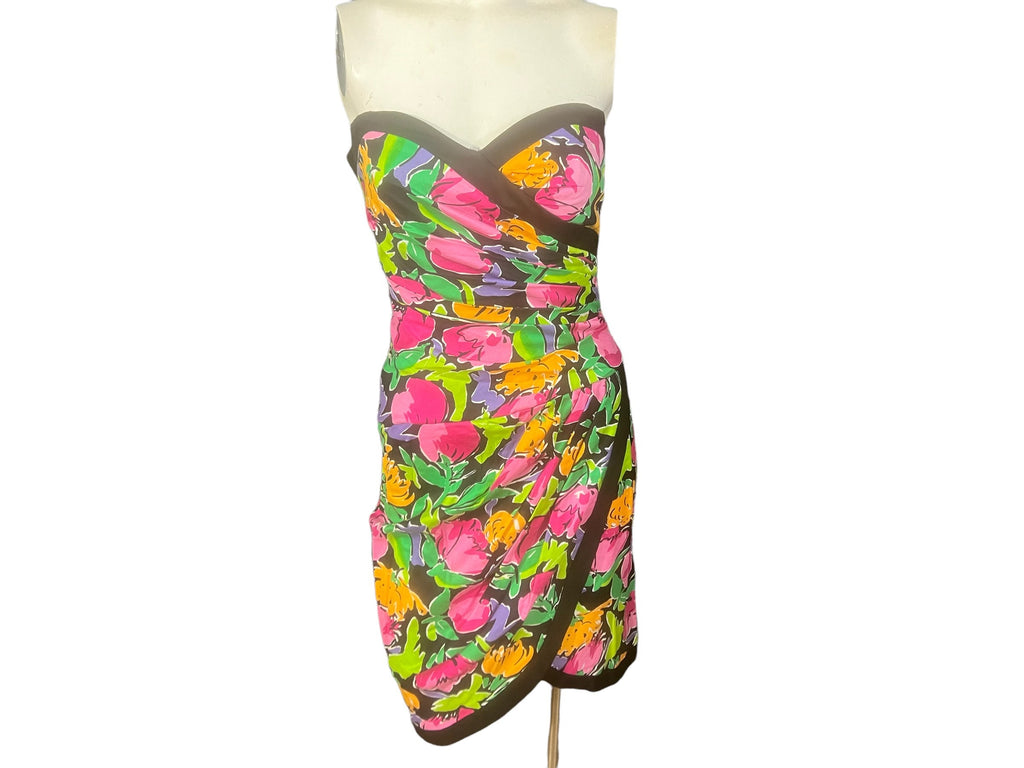 Vintage 80's strapless floral party dress  Pantagis 6 S