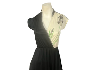 Vintage 1970's black floral dress M