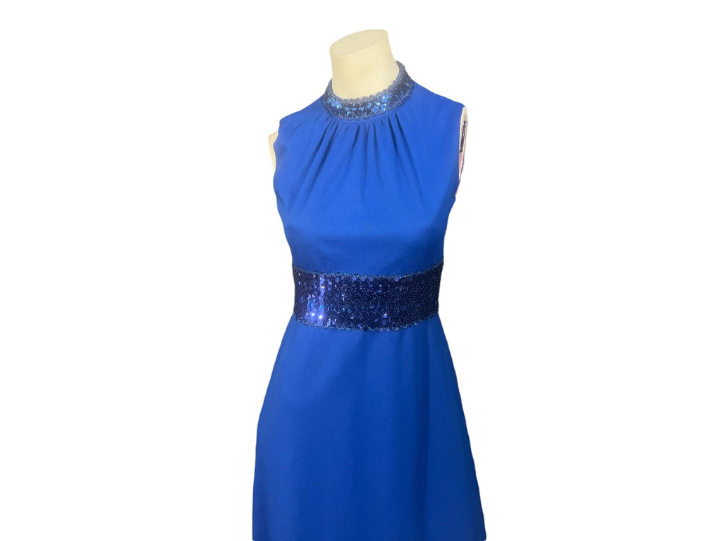 Vintage 70's long blue maxi dress sequin 10 M