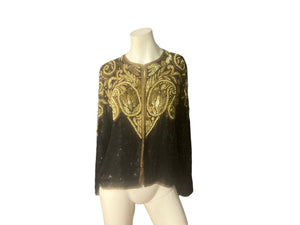 Vintage 80's Rina Z gold and black sequin and bead top M