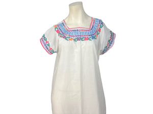 Vintage white Mexican embroidered dress L