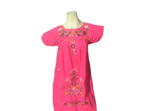 Vintage pink Mexican embroidered dress S