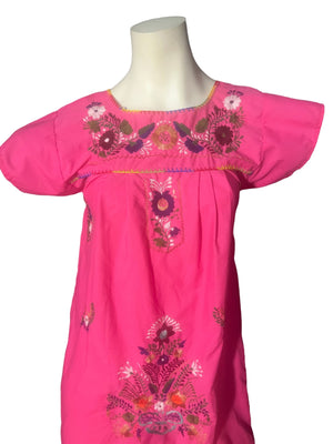 Vintage pink Mexican embroidered dress S