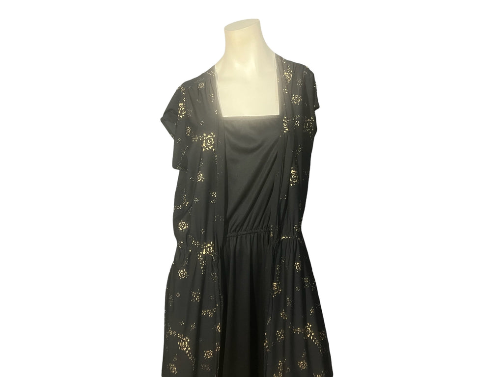 Vintage 70's volup black disco dress with over dress L