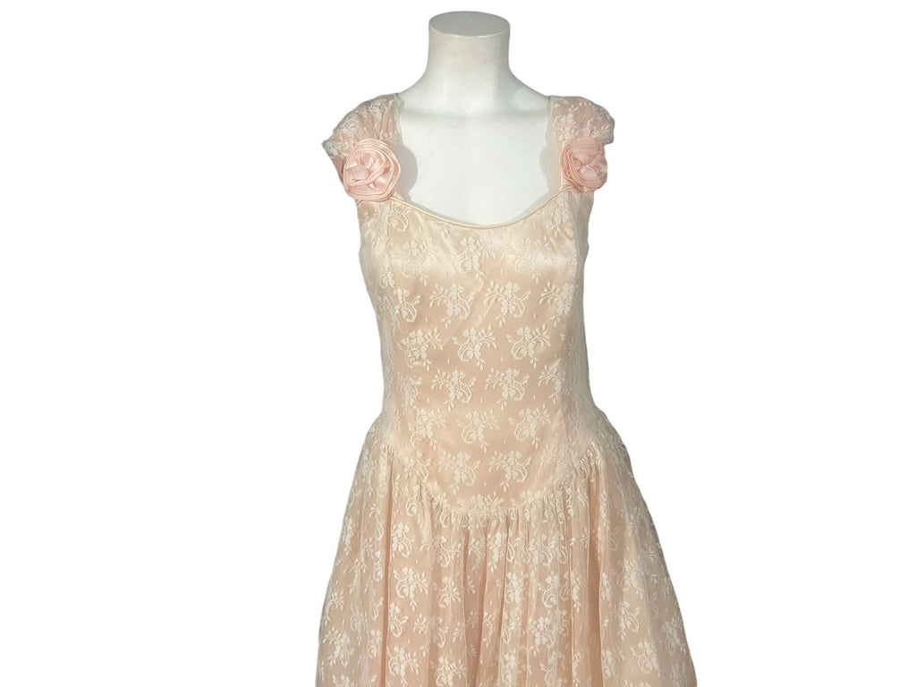 Vintage 80's Gunne Sax pink lace party dress M L