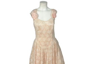 Vintage 80's Gunne Sax pink lace party dress M L