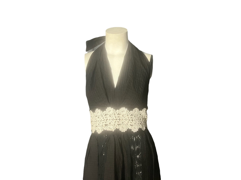Vintage 70's black cotton halter dress M