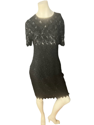 Vintage 80's black bead and sequin dress M