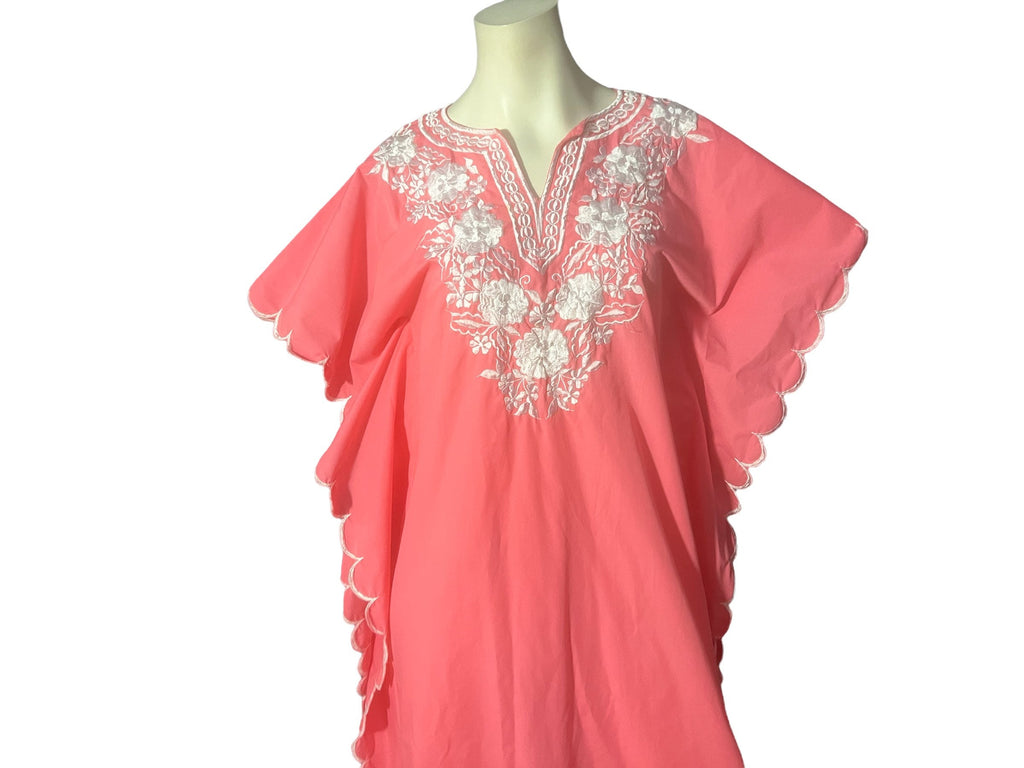 Vintage pink embroidered caftan dress M