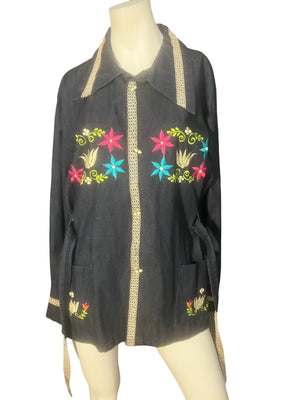 Vintage 70's Mexican Embroidered Jean Jacket 44