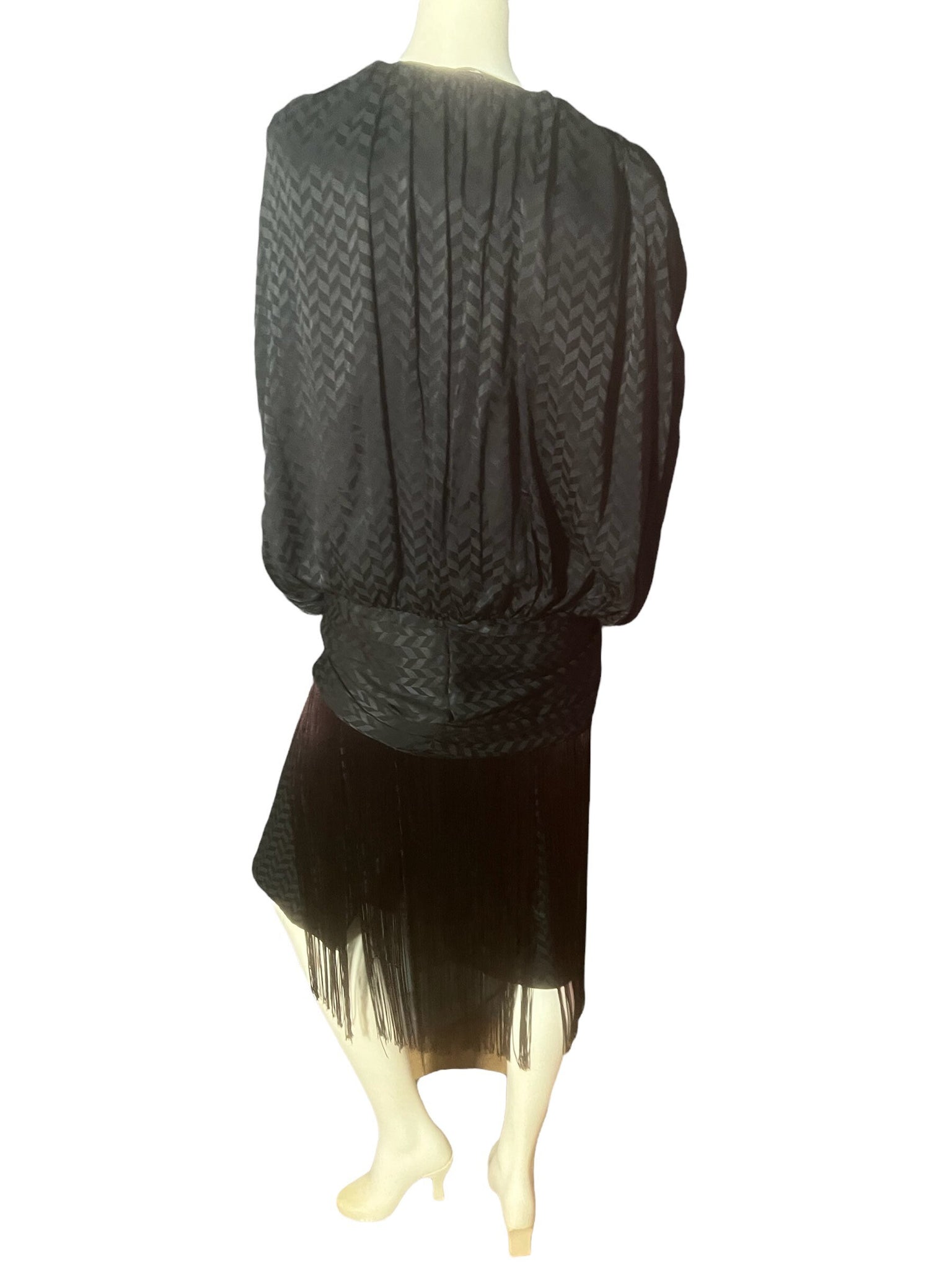 Vintage 80's  black silk drop waist dress 6 Saint Romei