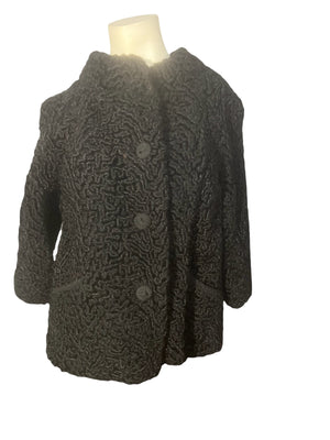 Vintage 50's black curly lamb cropped jacket M L