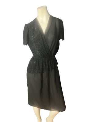 Vintage black 70's peplum dress Jenny's L