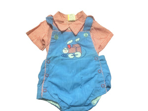 Vintage 70's baby train overalls 3-6 mos