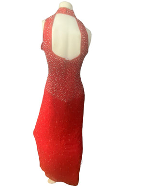 Vintage 80's bead % sequin red long dress M Mikhaelangela
