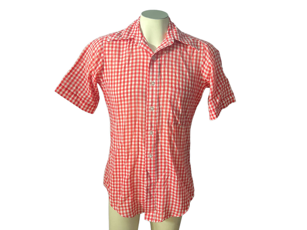 Vintage 70's red check cotton shirt M Maison Blanche