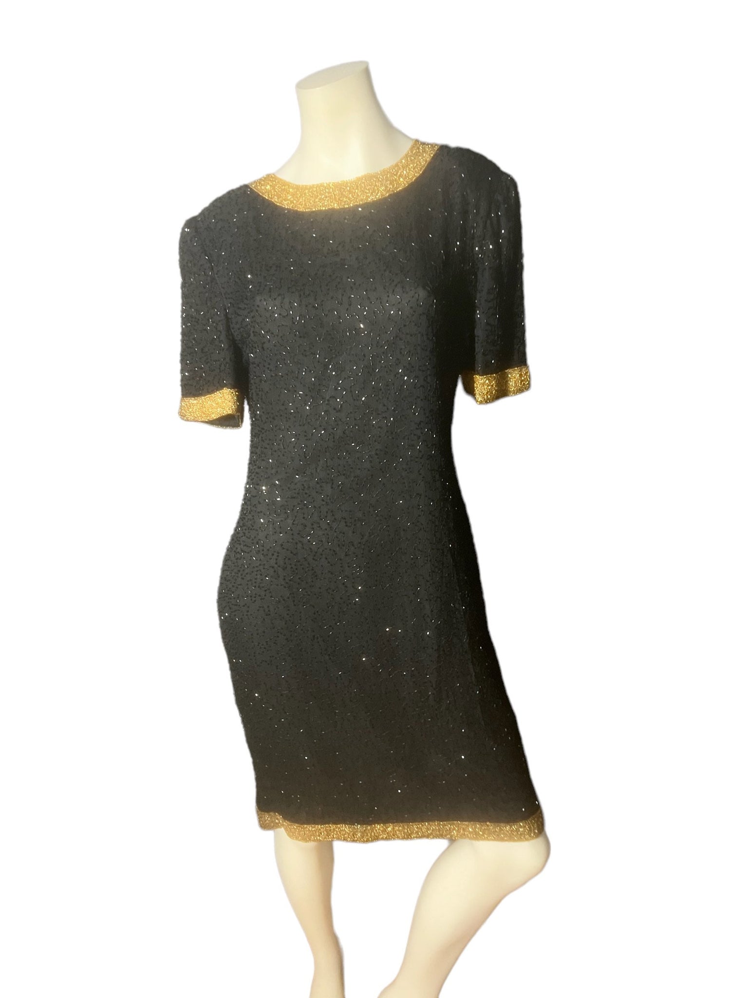 Vintage 80's black and gold dress Laurence Kazar XL