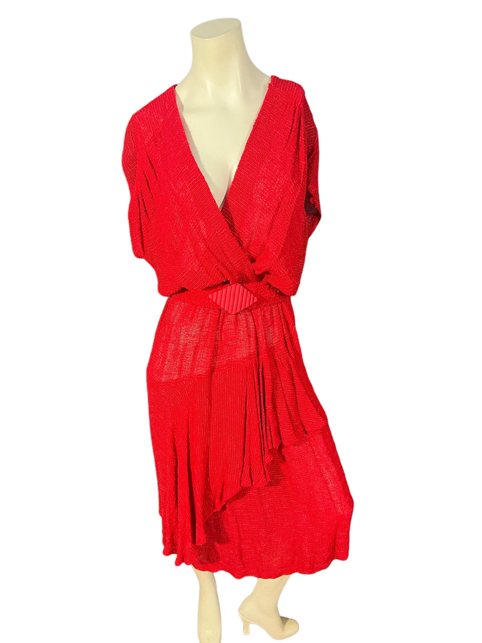 Vintage red 40's style 80’s Phobe peplum knit dress L