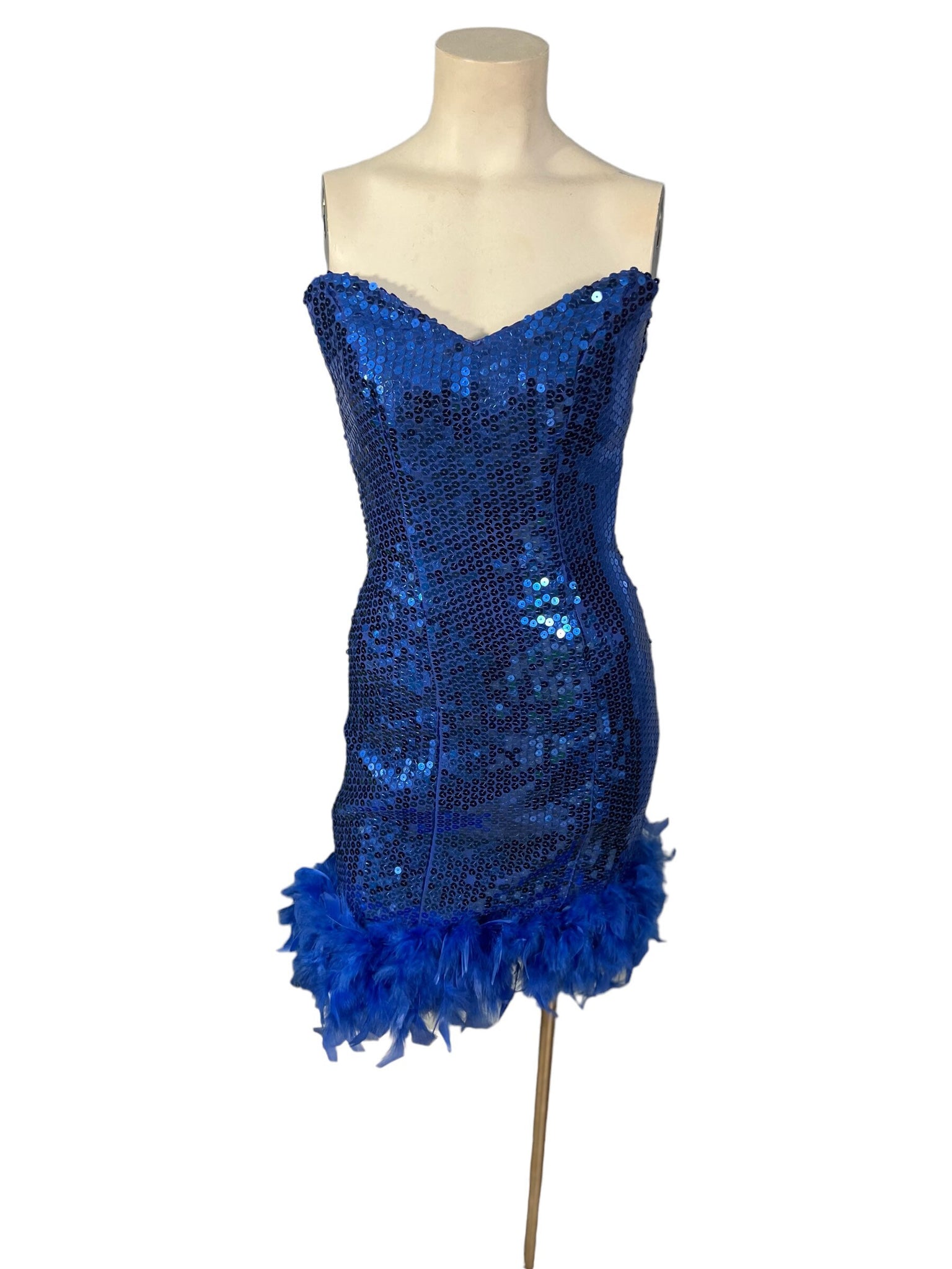 Vintage 80's Nadine blue sequin & feather mini dress S 5