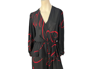 Vintage 80's red & black peplum sheer dress M L