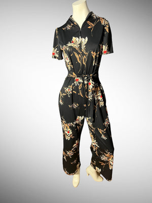 Vintage 70’s black floral jumpsuit M L