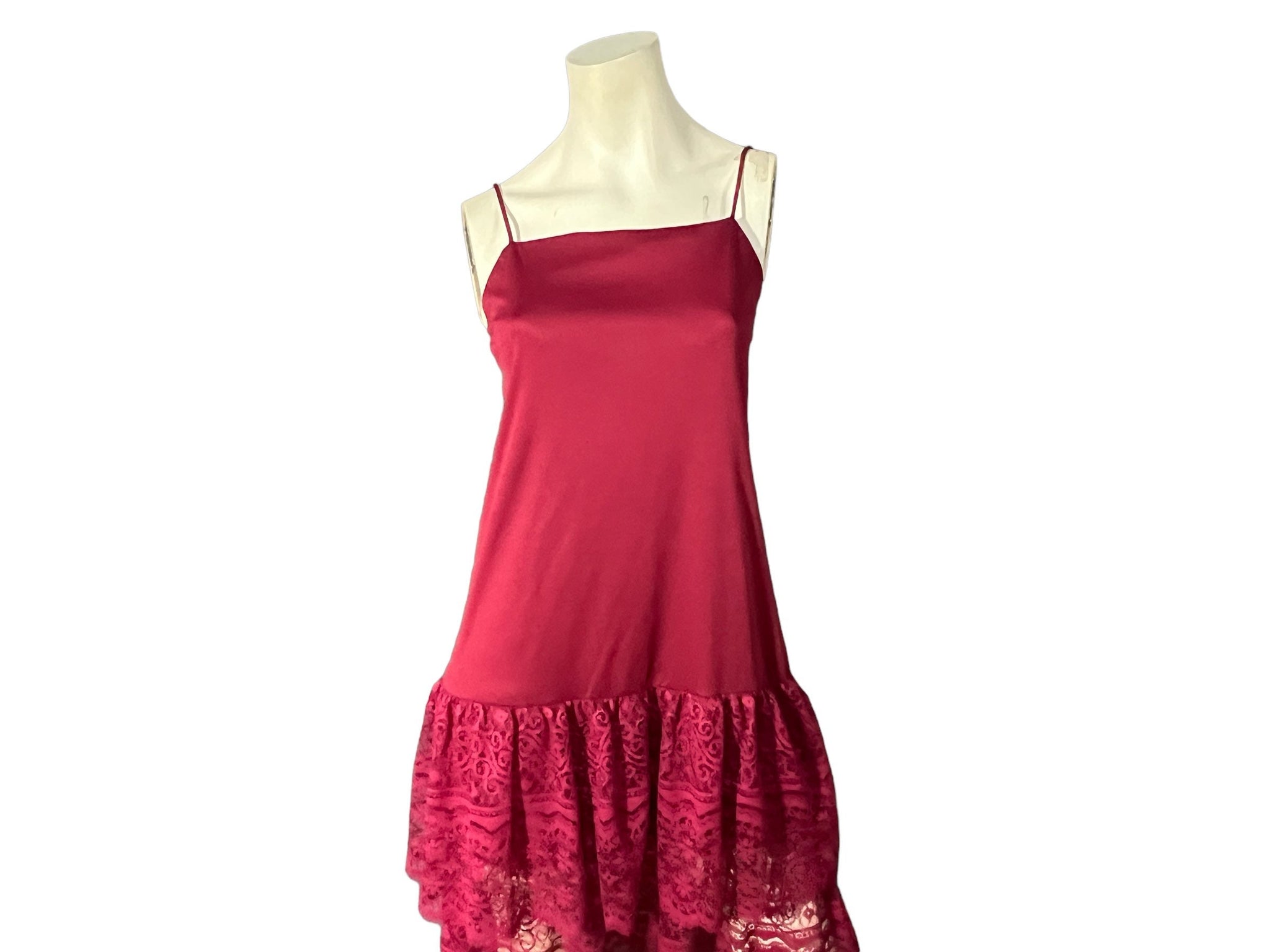 Vintage maroon 70's dress L lace