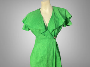 Vintage 80's Beau David linen wrap green dress 8