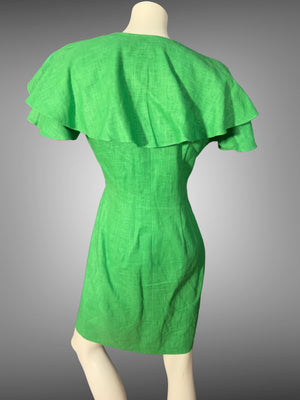 Vintage 80's Beau David linen wrap green dress 8