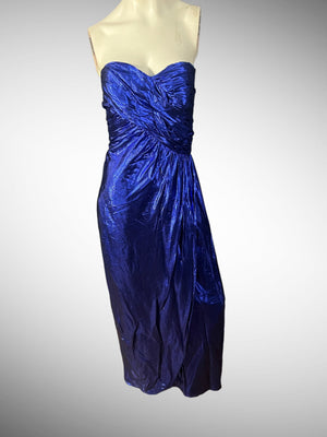 Vintage 80's Victor Costa metallic strapless dress blue M L
