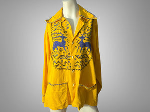 Vintage 70's yellow embroidered boho hippie top shirt L