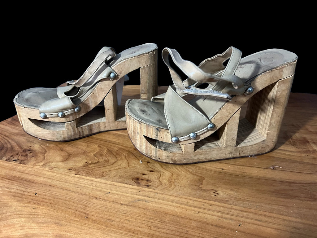 Vintage 70's wood platform shoes 10