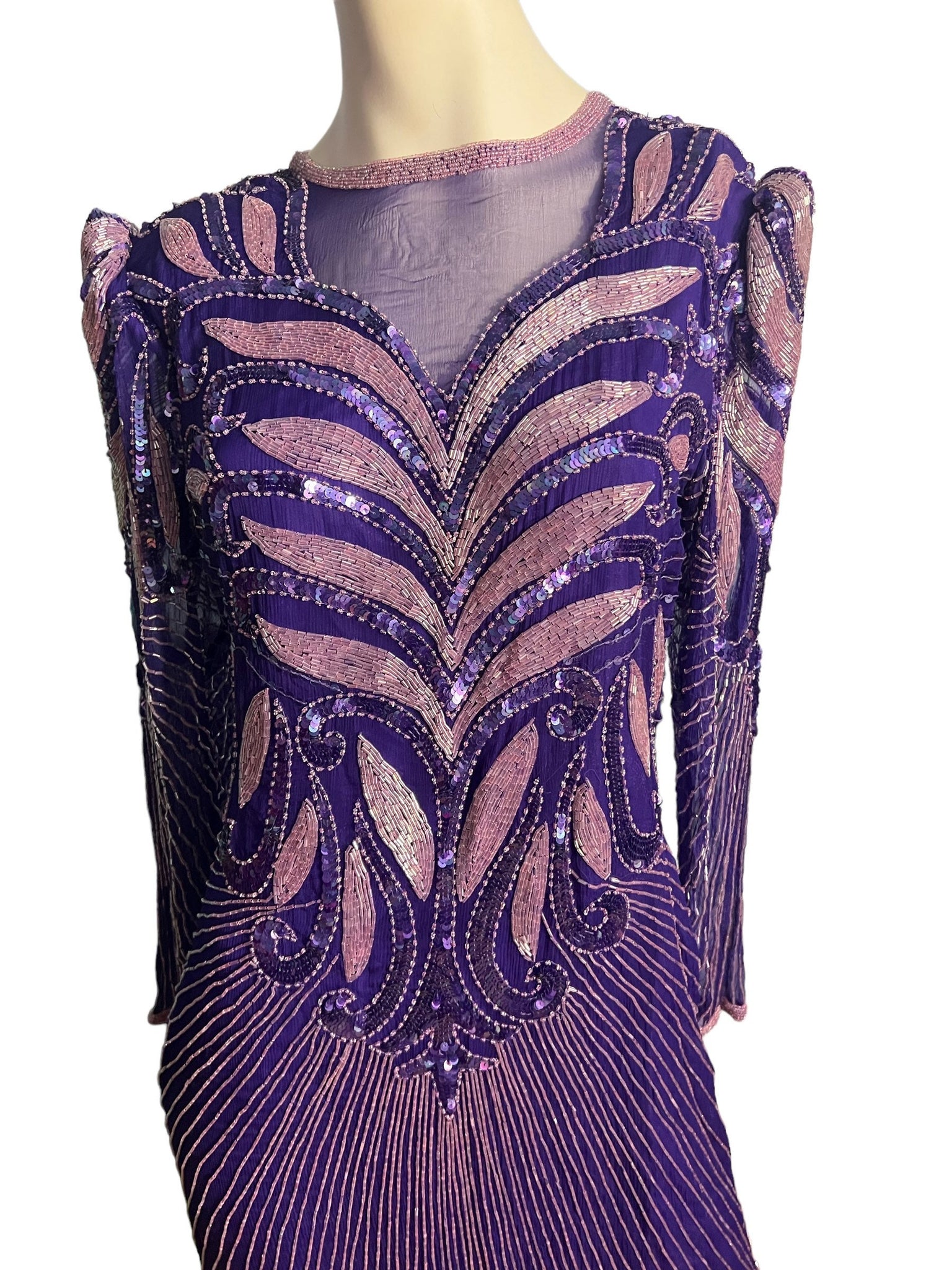 Vintage 80's purple bead & sequin dress Scala L