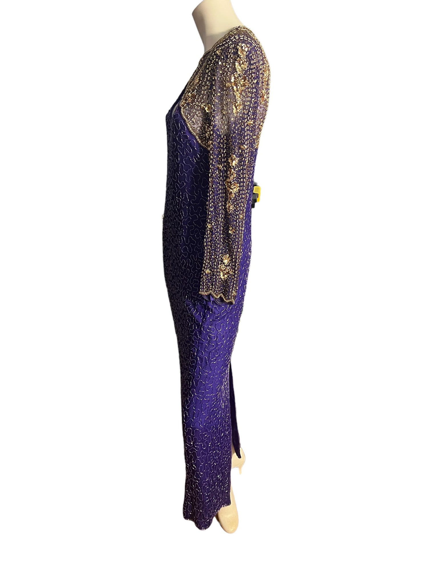 Vintage 80's purple gold sequin bead dress M