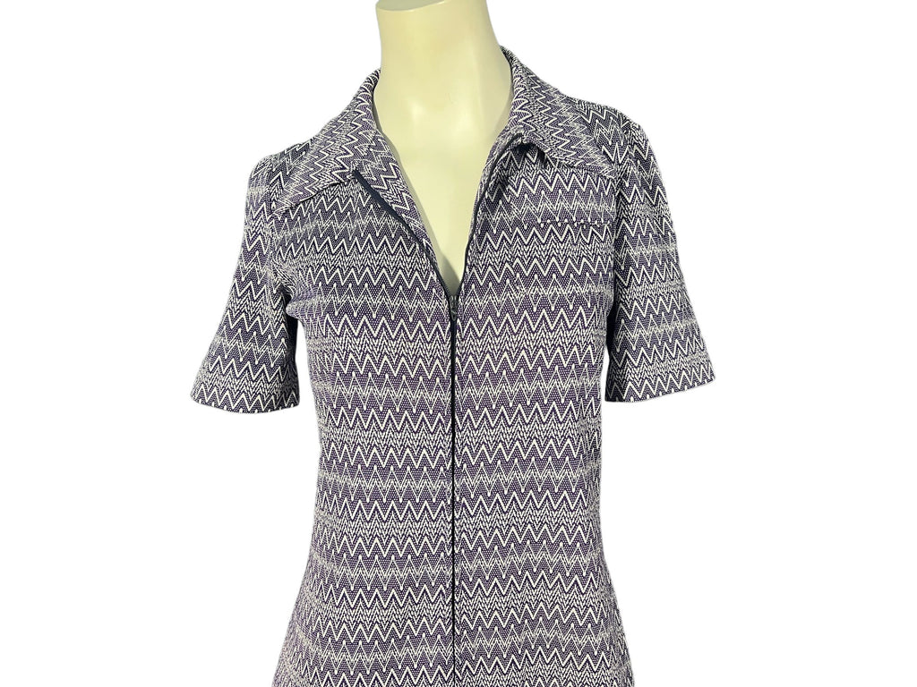 Vintage 70's zip front dress M purple