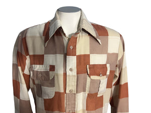 Vintage 70's patchwork men's shirt Hands Off L