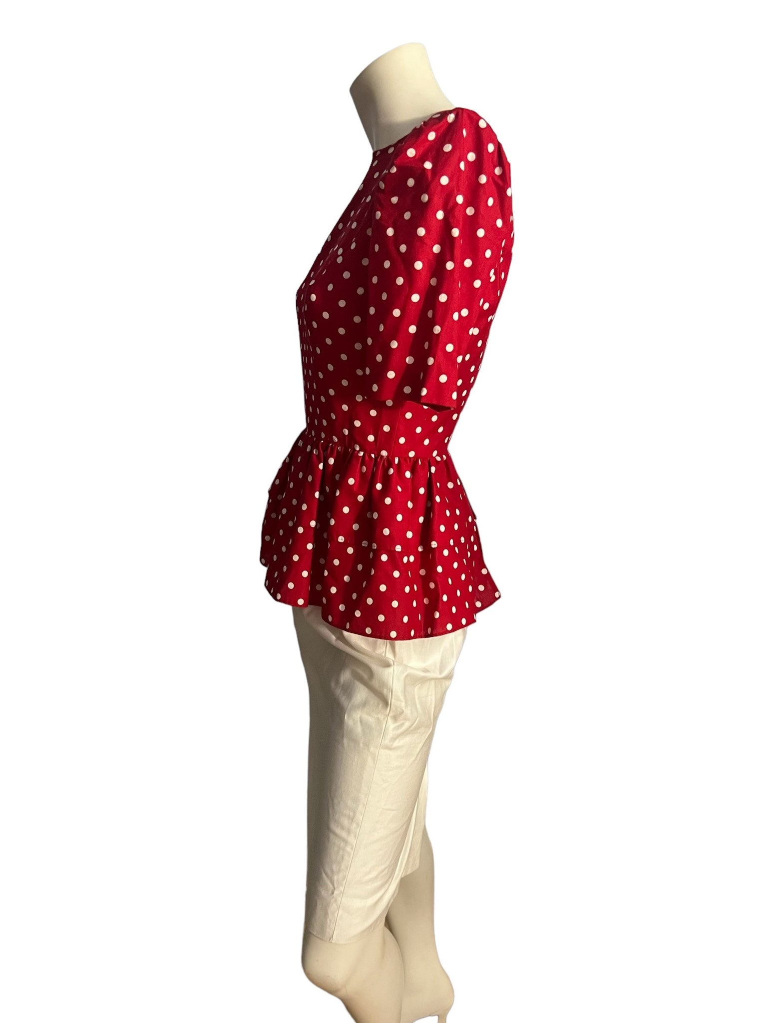 Vintage 80's red & white polka dot peplum dress 4