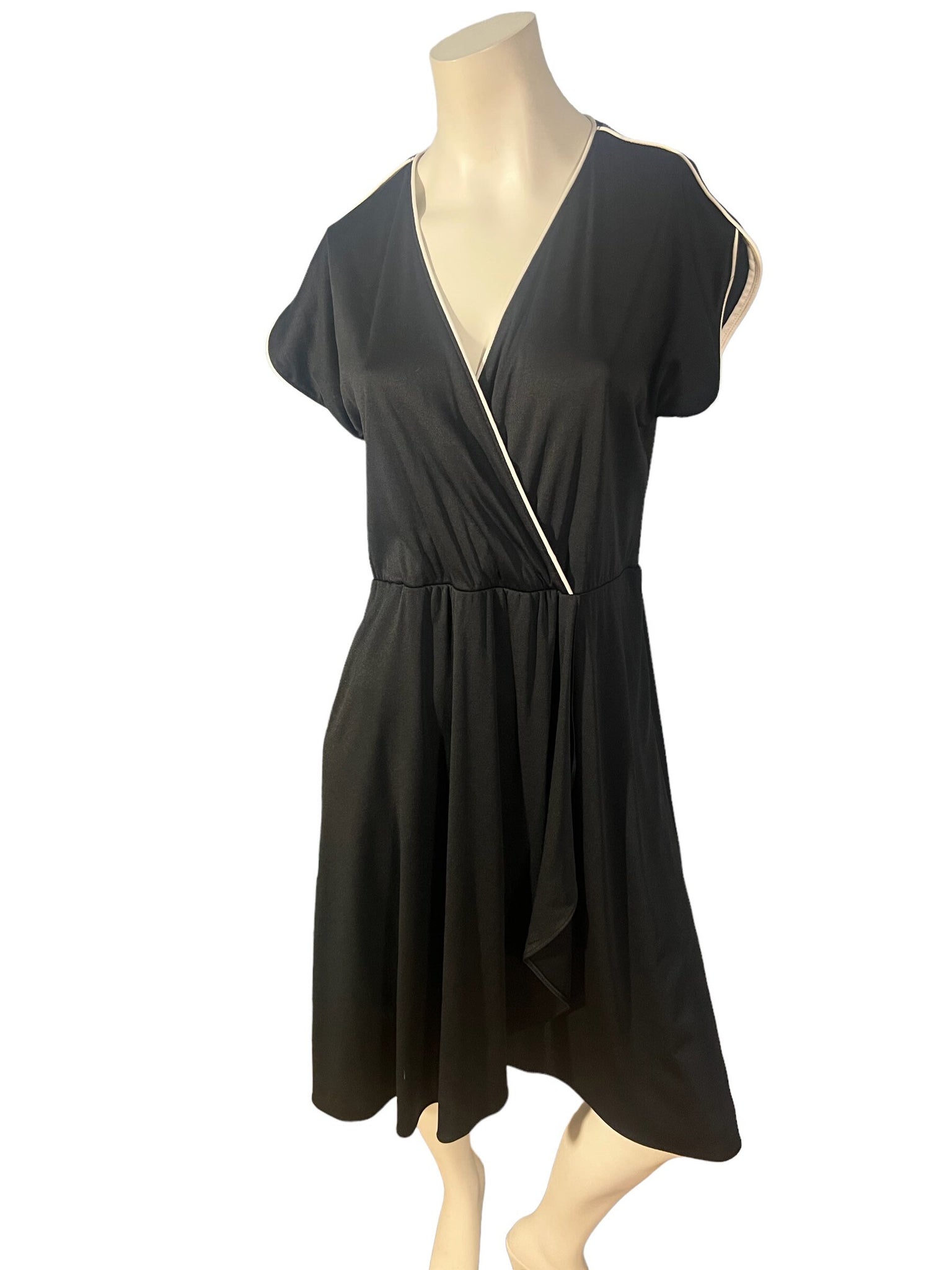 Vintage black 70's midi dress L