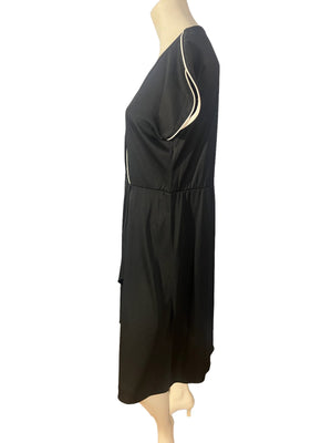 Vintage black 70's midi dress L