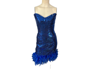 Vintage 80's Nadine blue sequin & feather mini dress S 5