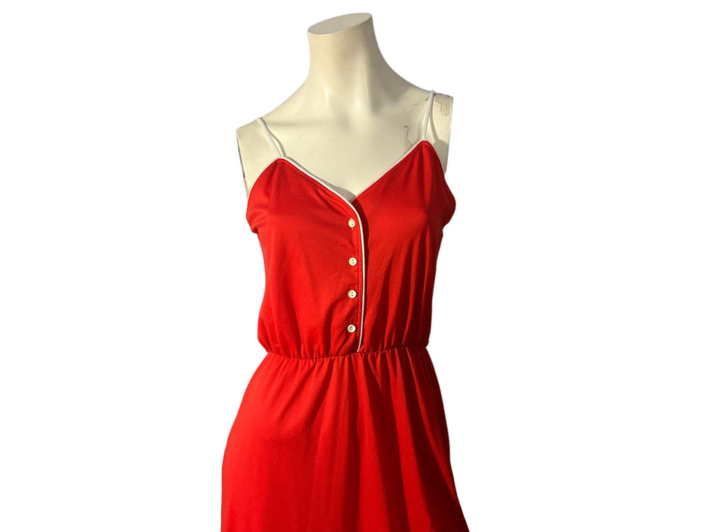 Vintage 70's red jersey sun dress Leisure Living M